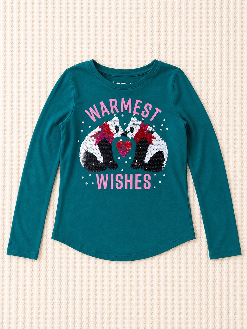 SO Favorite Tee Warmest Wishes Sequin Penguin Holiday Shirt Girls Size 7 (Small)